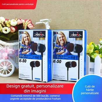 Cutie de ambalaj pentru căști – carton alb personalizat, cu imprimare a logo-ului