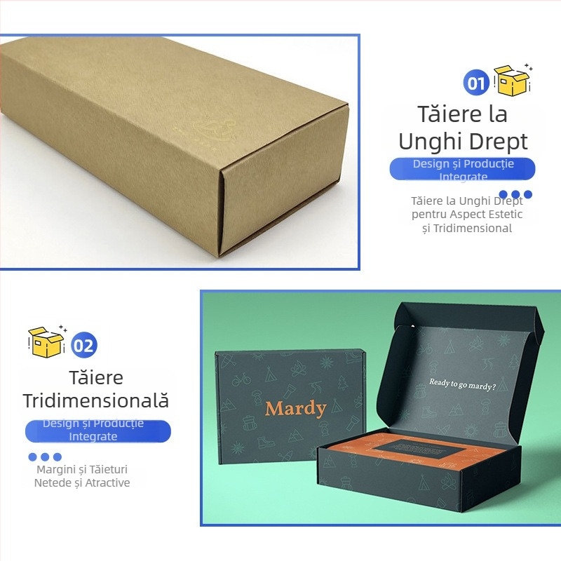 Cutie din carton ondulat cu sertar interior, compartimente pentru căști și brățară, carton imprimat pliabil.