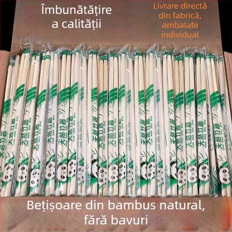 100 perechi bețișoare de unică utilizare din bambus, ambalate individual, pentru uz casnic și comercial
