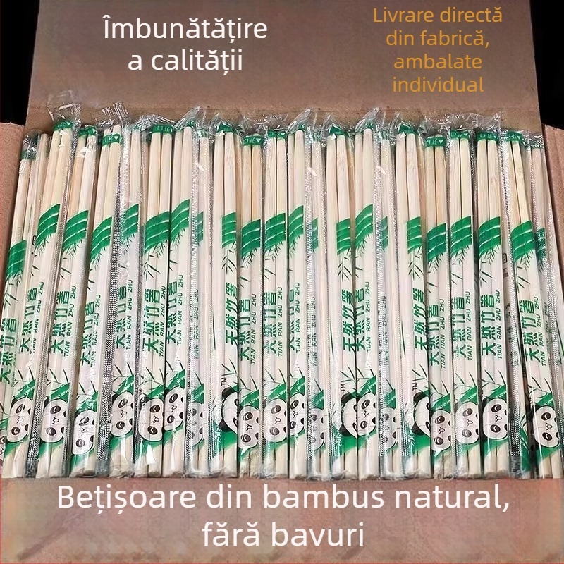 100 perechi bețișoare de unică utilizare din bambus, ambalate individual, pentru uz casnic și comercial