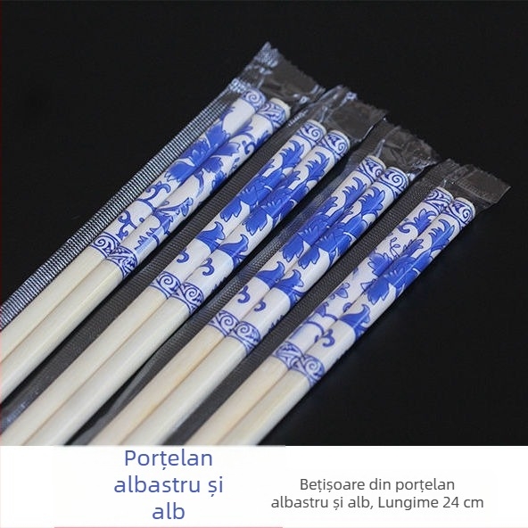 Bețișoare de bambus de unică folosință, cu design bleu-alb de porțelan, lucrate manual, ideale pentru ambalare pentru takeout, pentru hoteluri, nunți și uz casnic.