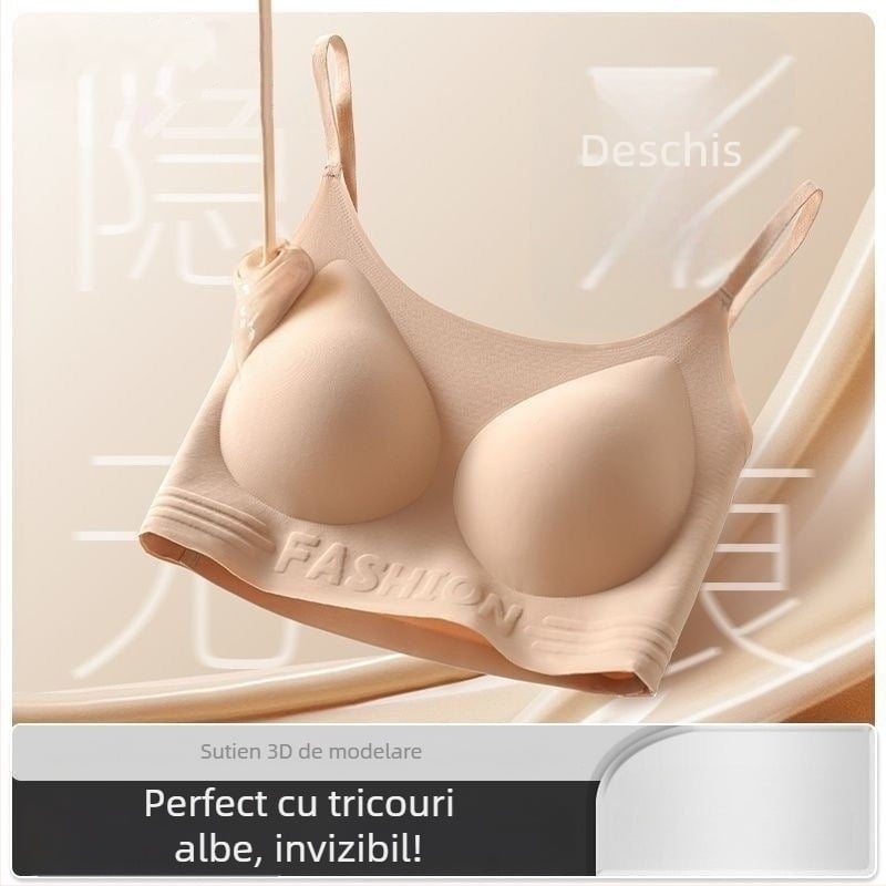 Sutien fără cusături, invizibil, cupe modelate subțiri, susține și conturează silueta, bretele fixe, duble