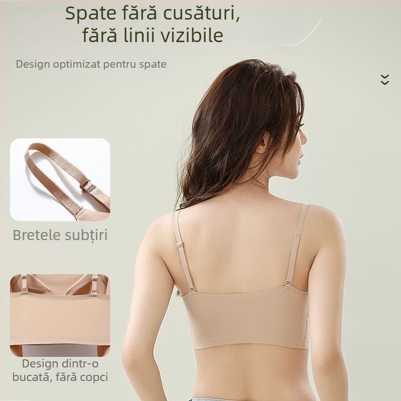 Sutien fără cusături, invizibil, cupe modelate subțiri, susține și conturează silueta, bretele fixe, duble