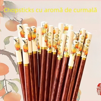 10 perechi bețișoare din lemn, anti-derapare, stil chinezesc, tacâmuri de bucătărie pentru acasă, model floral