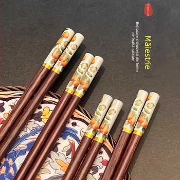 10 perechi bețișoare din lemn, anti-derapare, stil chinezesc, tacâmuri de bucătărie pentru acasă, model floral