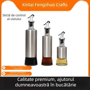 Sticlă de ulei din sticlă, cu control al scurgerilor, pentru bucătărie și grătar.