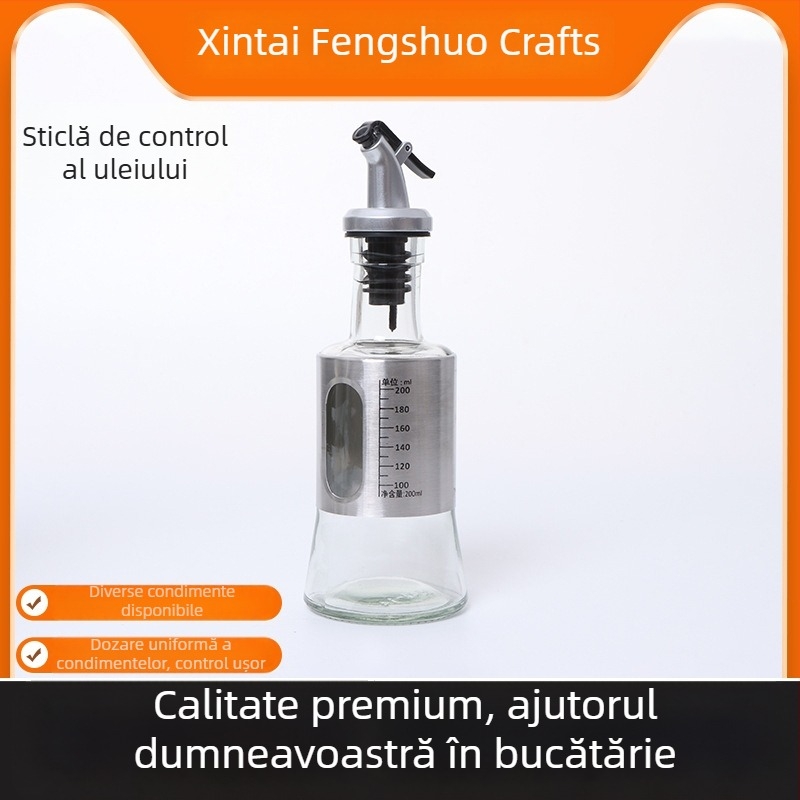 Sticlă de ulei din sticlă, cu control al scurgerilor, pentru bucătărie și grătar.