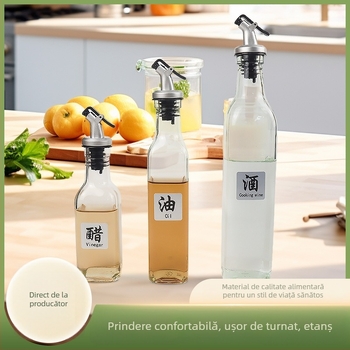 Set din sticlă pătrată pentru ulei, sare, sos și oțet – bucătărie