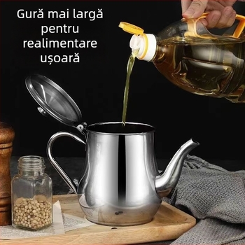 Recipient din oțel inoxidabil pentru ulei cu filtru, anti-picurare, pentru bucătărie, 350–1600 ml