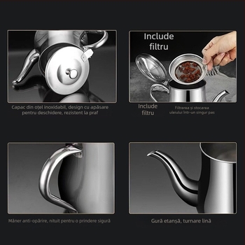 Recipient din oțel inoxidabil pentru ulei cu filtru, anti-picurare, pentru bucătărie, 350–1600 ml