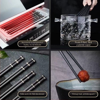 Cinci perechi de bețișoare din plastic, rezistente la temperaturi înalte și mucegai, negre, stil hotel, 20 cm lungime, design Japonia și Coreea