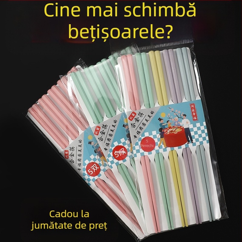 Bețișoare de mâncare din aliaj, nuanțe pastel Macaron, design octagonal, rezistente la temperaturi înalte, antiderapante, împotriva mucegaiului, câte o pereche pentru fiecare persoană