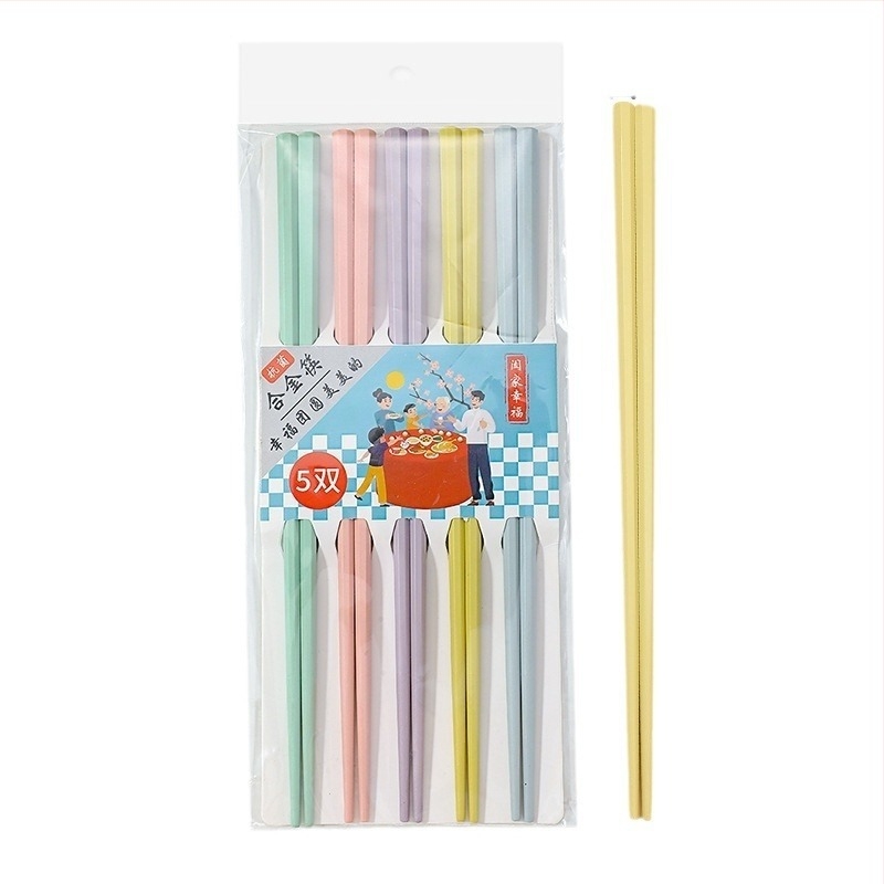 Bețișoare de mâncare din aliaj, nuanțe pastel Macaron, design octagonal, rezistente la temperaturi înalte, antiderapante, împotriva mucegaiului, câte o pereche pentru fiecare persoană