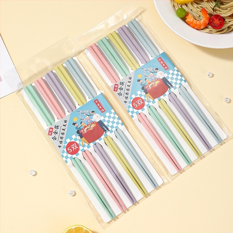 Bețișoare de mâncare din aliaj, nuanțe pastel Macaron, design octagonal, rezistente la temperaturi înalte, antiderapante, împotriva mucegaiului, câte o pereche pentru fiecare persoană