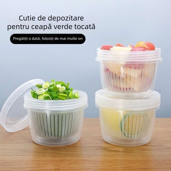 Set de recipiente pentru depozitare în frigider cu drenaj pentru ceapă verde, ghimbir și usturoi — recipiente din plastic sigilate