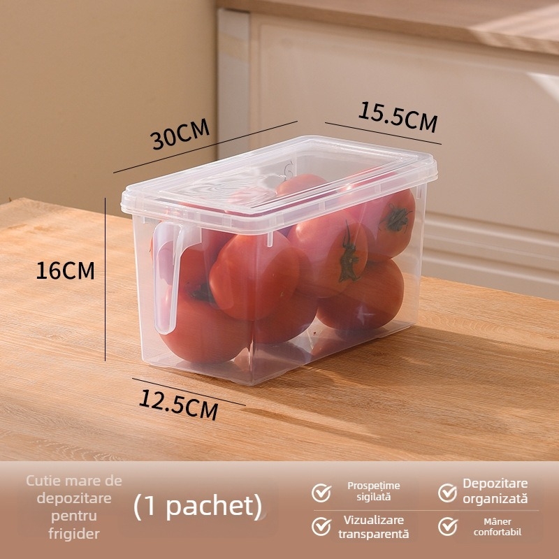 Cutie transparentă de depozitare pentru frigider, tip sertar, etanșă, pentru ouă și alimente