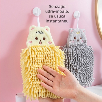 Prosop de mână pentru copii Chenille cu desene animate drăguțe, cu buclă de agățare, absorbant, pentru uz casnic
