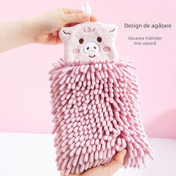 Prosop de mână pentru copii Chenille cu desene animate drăguțe, cu buclă de agățare, absorbant, pentru uz casnic