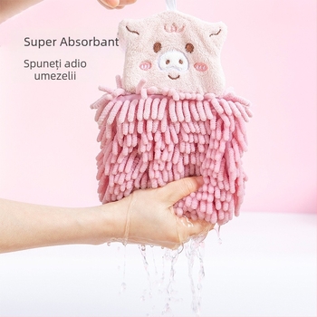 Prosop de mână pentru copii Chenille cu desene animate drăguțe, cu buclă de agățare, absorbant, pentru uz casnic