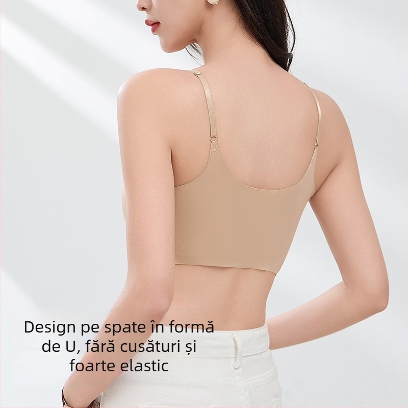 Sutien fără cusur, fără armături, cupe turnate ultrafine, nailon respirabil, căptușeală din spandex, top sport cu spate frumos