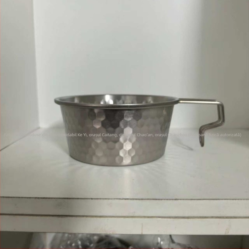 Shera Bowl – Bol din oțel inoxidabil 304 cu mâner, multifuncțional pentru utilizare zilnică, birou și călătorii, portabil, cu suprafață ciocănită, diametrul 11–11,9 cm