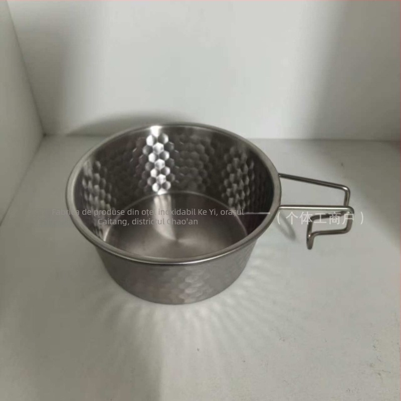 Shera Bowl – Bol din oțel inoxidabil 304 cu mâner, multifuncțional pentru utilizare zilnică, birou și călătorii, portabil, cu suprafață ciocănită, diametrul 11–11,9 cm