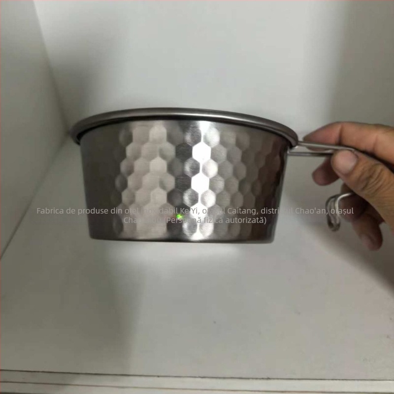 Shera Bowl – Bol din oțel inoxidabil 304 cu mâner, multifuncțional pentru utilizare zilnică, birou și călătorii, portabil, cu suprafață ciocănită, diametrul 11–11,9 cm