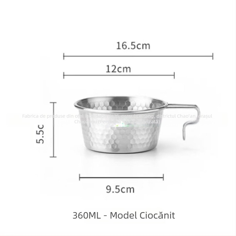 Shera Bowl – Bol din oțel inoxidabil 304 cu mâner, multifuncțional pentru utilizare zilnică, birou și călătorii, portabil, cu suprafață ciocănită, diametrul 11–11,9 cm