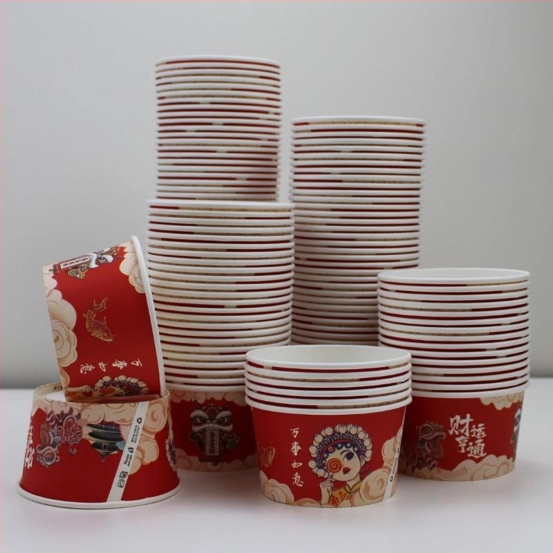 Vasuri de unică folosință din hârtie, stil chinezesc pentru picnic, cutie de camping, logo personalizat