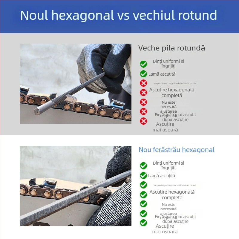 Fișier hexagonal pentru lanț de drujbă, unealtă de ascuțire a lanțului, fișier rotund