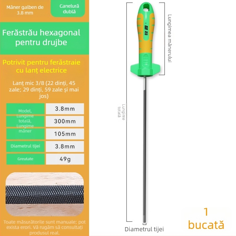 Fișier hexagonal pentru lanț de drujbă, unealtă de ascuțire a lanțului, fișier rotund