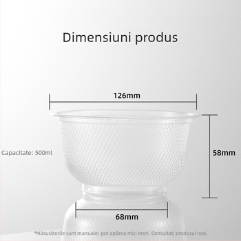 Bol de plastic de unică folosință, 500 ml, cu plasă transparentă, pentru uz casnic