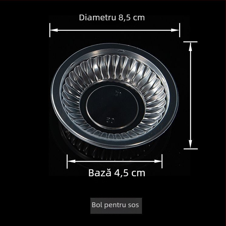 Vasuri de sos de unică folosință, boluri din plastic, de calitate alimentară, pentru degustare; sos de soia, ardei iute, wasabi; boluri pentru dip la dumplings; utilizare comercială