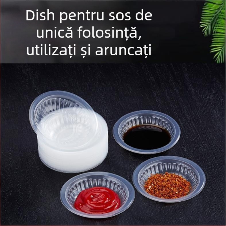 Vasuri de sos de unică folosință, boluri din plastic, de calitate alimentară, pentru degustare; sos de soia, ardei iute, wasabi; boluri pentru dip la dumplings; utilizare comercială