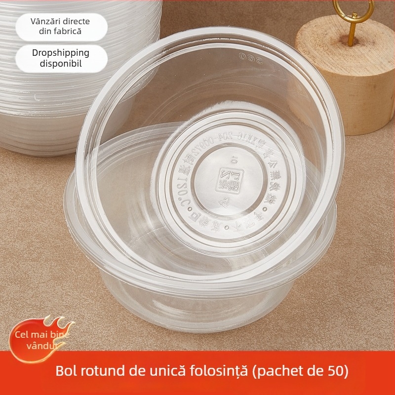 Bol de plastic transparent, cu grosime de 1 cm, 320 ml, rotund, pentru supă, uz în restaurante și acasă