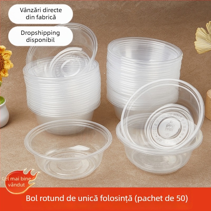 Bol de plastic transparent, cu grosime de 1 cm, 320 ml, rotund, pentru supă, uz în restaurante și acasă