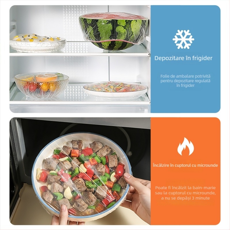 Acoperire din plastic pentru folie alimentară, cu margine elastică, de unică folosință, pentru boluri și farfurii – conservarea resturilor de acasă