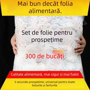 Set de 100 capace din folie alimentară de unică folosință pentru bucătărie și frigider, cu deschidere elastică pentru resturi și farfurii