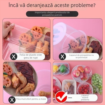 Set de 100 capace din folie alimentară de unică folosință pentru bucătărie și frigider, cu deschidere elastică pentru resturi și farfurii