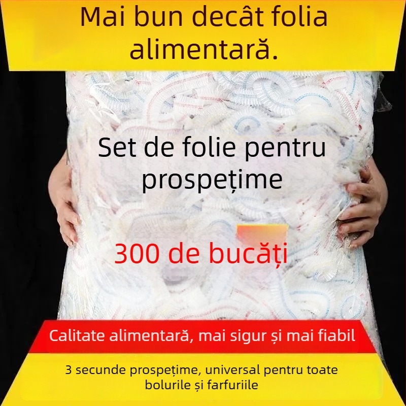 Set de 100 capace din folie alimentară de unică folosință pentru bucătărie și frigider, cu deschidere elastică pentru resturi și farfurii