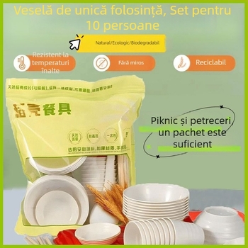 Set de veselă de unică folosință cu pahare, boluri, farfurii, bețișoare și linguri pentru nunți, picnicuri și grătare — de înaltă clasă, aspect plăcut și ecologic, pentru uz casnic și în aer liber