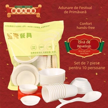 Set de veselă de unică folosință cu pahare, boluri, farfurii, bețișoare și linguri pentru nunți, picnicuri și grătare — de înaltă clasă, aspect plăcut și ecologic, pentru uz casnic și în aer liber