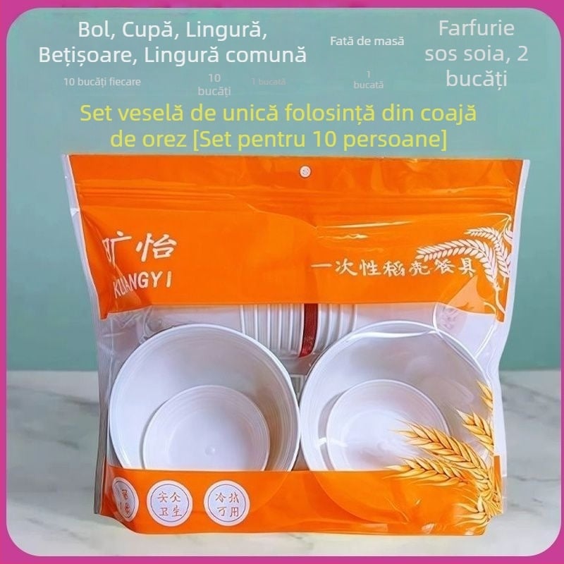 Set de veselă de unică folosință cu pahare, boluri, farfurii, bețișoare și linguri pentru nunți, picnicuri și grătare — de înaltă clasă, aspect plăcut și ecologic, pentru uz casnic și în aer liber