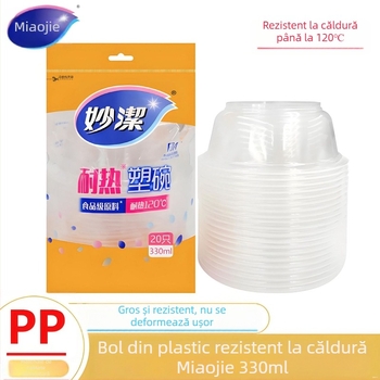 Miaojie bol de plastic termorezistent, de unică folosință, rotund, 330 ml