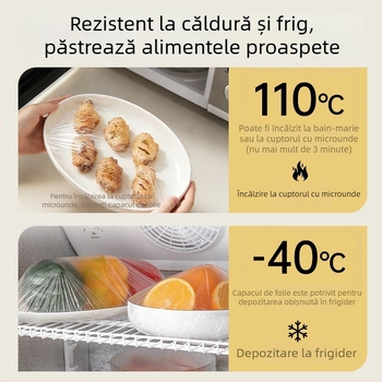 Acoperire pentru folie alimentară montată pe perete, de unică folosinţă, pentru uz casnic, cu bandă elastică pentru acoperirea resturilor şi a bolurilor