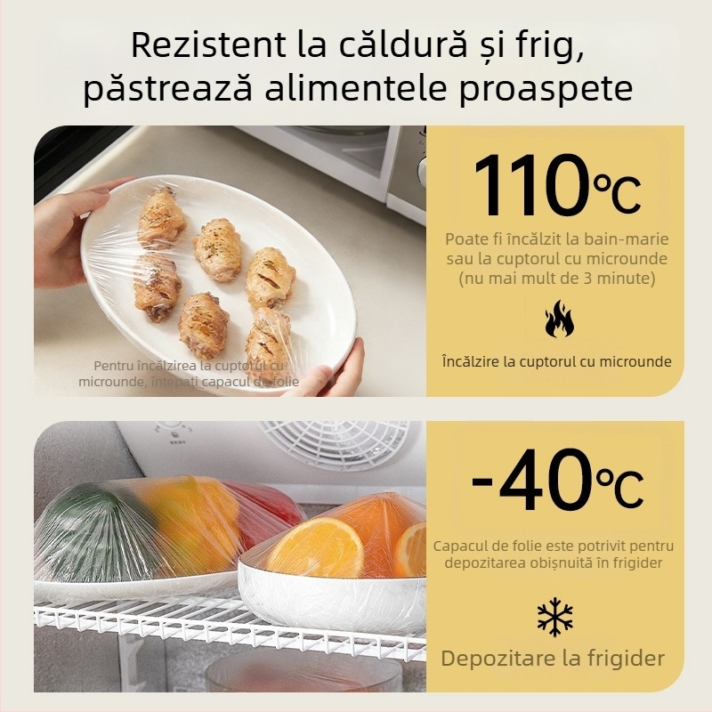 Acoperire pentru folie alimentară montată pe perete, de unică folosinţă, pentru uz casnic, cu bandă elastică pentru acoperirea resturilor şi a bolurilor
