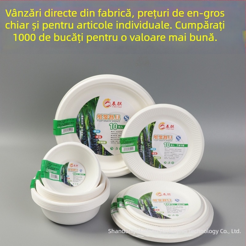 Farfurii de unică folosință din pulpă de hârtie, farfurii adânci pentru bento, set de 10