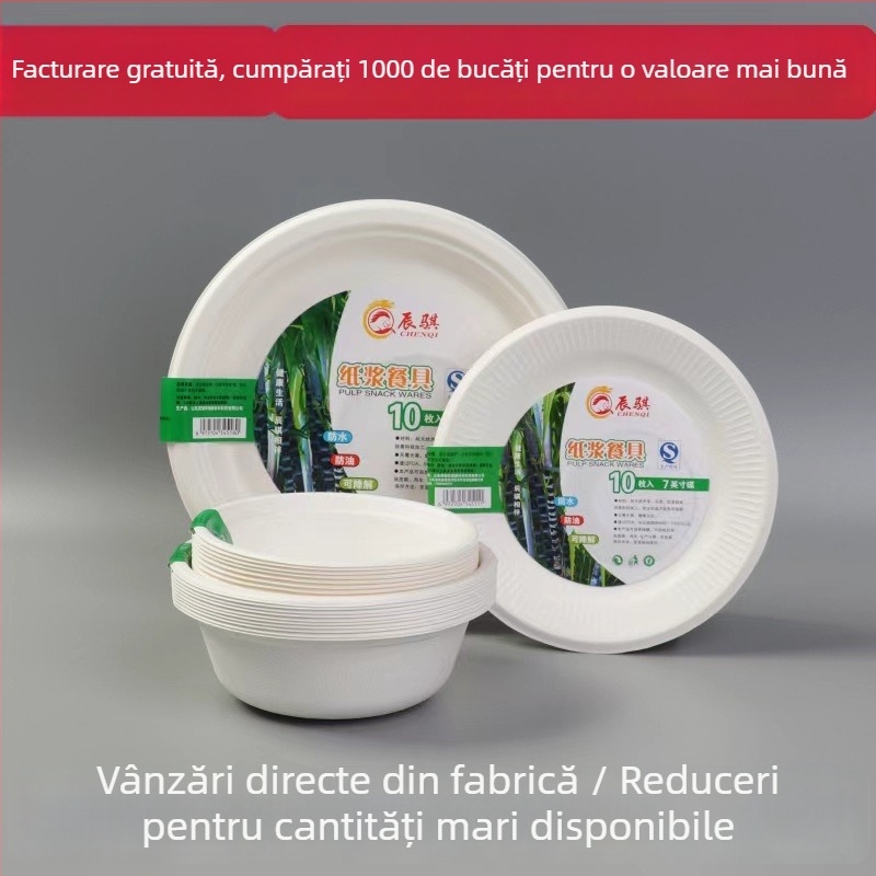 Farfurii de unică folosință din pulpă de hârtie, farfurii adânci pentru bento, set de 10