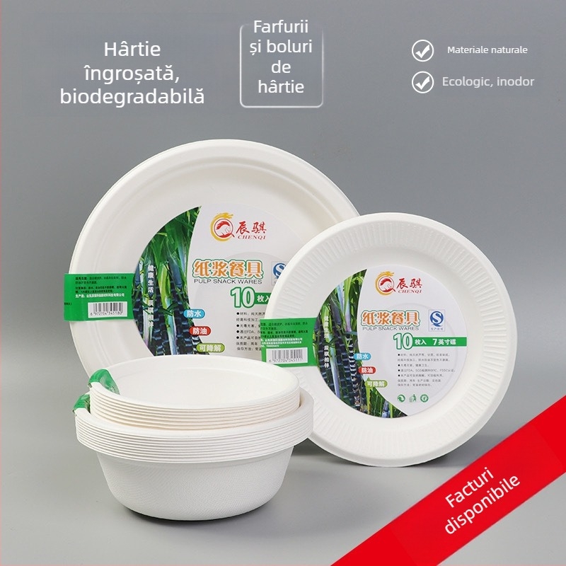 Farfurii de unică folosință din pulpă de hârtie, farfurii adânci pentru bento, set de 10
