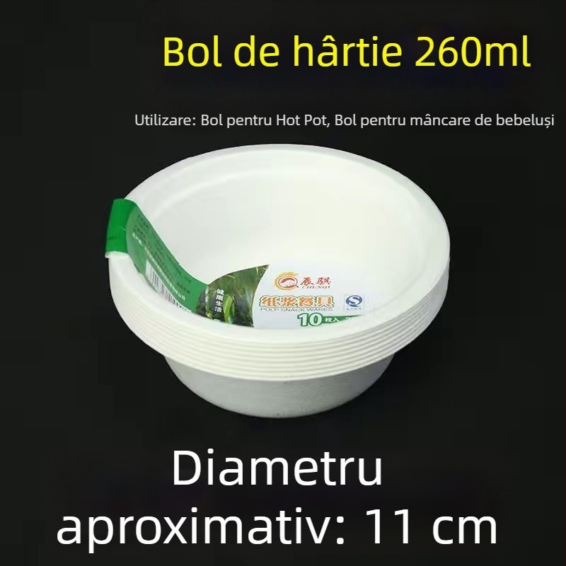 Farfurii de unică folosință din pulpă de hârtie, farfurii adânci pentru bento, set de 10